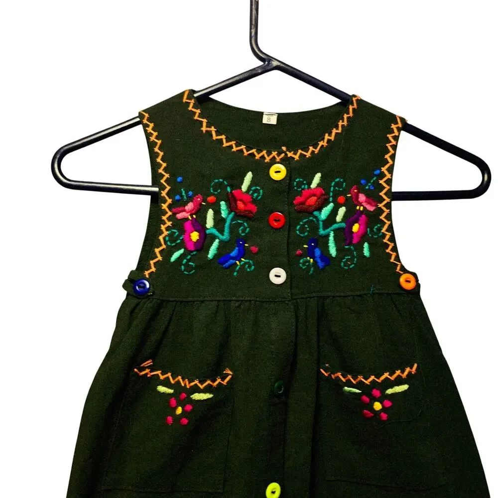 Mexico embroidered green dress size girls 8